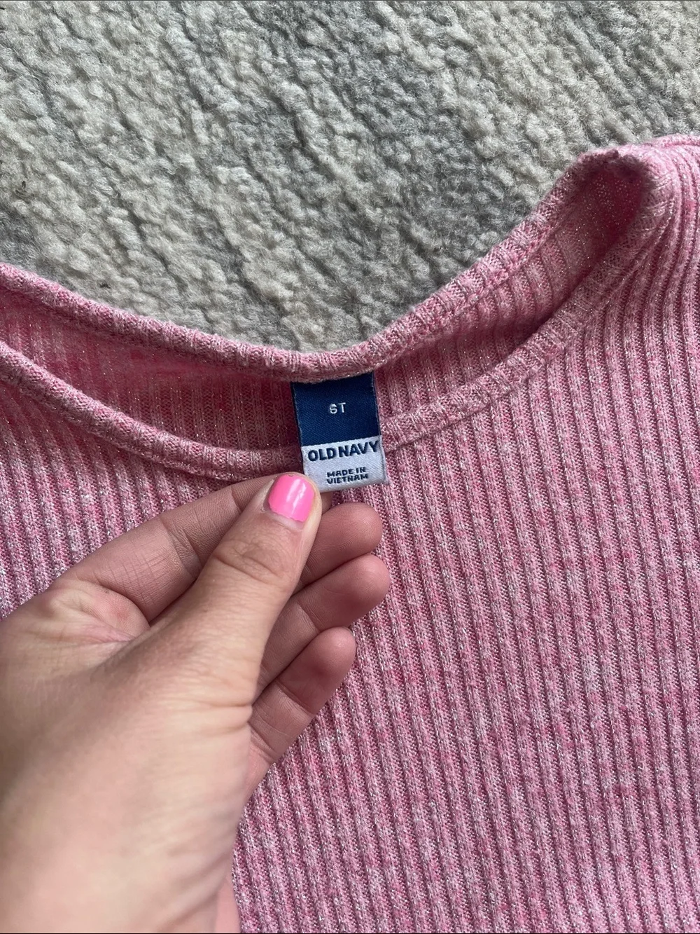 Old Navy Pink Ribbed Glitter Long-Sleeve Knit Dress